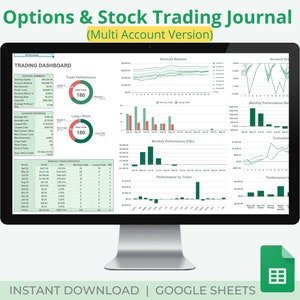 Opties en aandelenhandelsdagboek voor meerdere accounts | Handelsdashboard | Handelsanalysegrafiek | Maandelijks handelsrapport | Google Spreadsheets