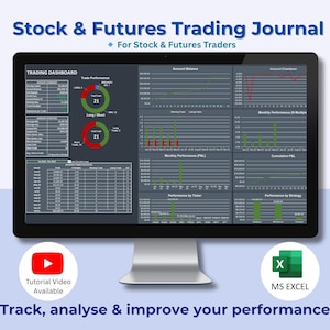 Dark Stock & Futures-handelsdagboek | Handelsdashboard | Handelsanalysegrafiek | Maandrapport | Strategiedashboard | Excel