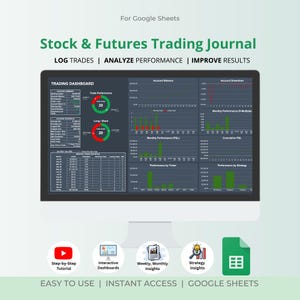 Diario de operaciones de acciones y futuros: Panel de Hojas de cálculo de Google (Descarga digital)