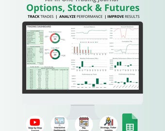 Options, Stock & Futures Trading Journal | Trading Dashboard | Trade Analysis Chart | Google Sheets