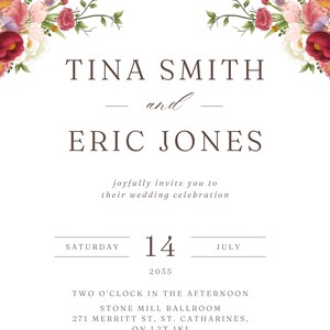 Convite de Casamento Personalizável - Design Digital 5x7" Formato Retrato | Carta Elegante para Baixar e Imprimir (Versão EN ou FR)