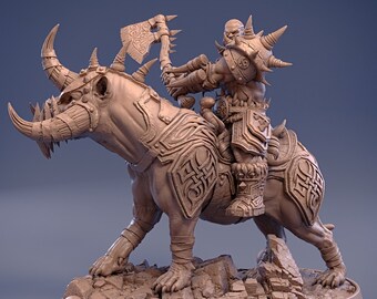 D&D Mounted Barbarian | RPG Model | Arkan Ash on Ripper Ox by Daybreak Miniatures