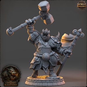 D&D Boar / Pigfolk Warlord with Banner | RPG Model | Sarnath Gloomhide | by Daybreak Miniatures