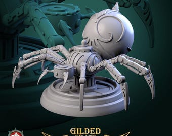 D&D Metal Construct Spider | RPG Model | Golden Loom Crawlers V1 by White Werewolf Tavern