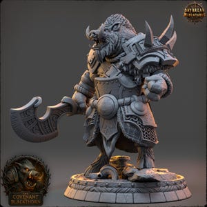 D&D Boarfolk Barbarian with Glaive | RPG Model | Druzz Warthide | by Daybreak Miniatures
