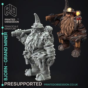 D&D Dwarf Miner | RPG Model | Bjorn - Grand Miner | by Printed Obsession