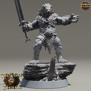 D&D Leonin Fighter/Barbarian with Sword | RPG Model | King Deepcut | by Daybreak Miniatures