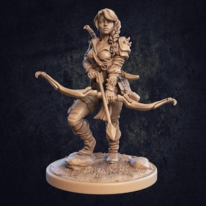 Female Elf Ranger with Bow | D&D Mini | Fantasy Hero Miniature for Painting and Tabletop Gameplay
