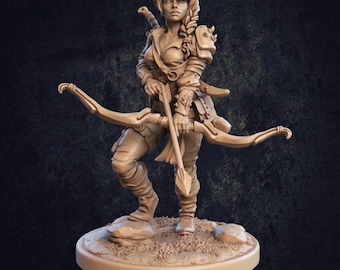 Female Elf Ranger with Bow | D&D Mini | Fantasy Hero Miniature for Painting and Tabletop Gameplay