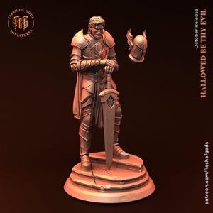 D&D Ritter / Paladin / Kämpfer / Kleriker Miniatur | Rollenspielmodell | Holy Knight aus der Hallowed be thy Evil Kollektion von Flesh Of Gods