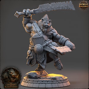 D&D Boar Dual Sword Barbarian | RPG Model | Kragg Thornbearer | by Daybreak Miniatures
