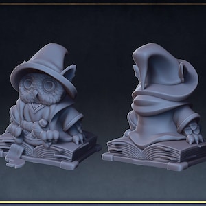 D&D Cute Wizard Owl Familiar | RPG Model | Owl Familiar | Roleplaying + Miniatures