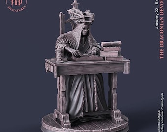 Miniatura de PNJ erudito de D&D / Modelo de RPG / Maestro del saber draconiano de Flesh Of Gods
