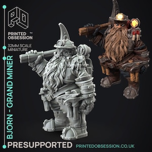 D&D-dwergmijnwerker | RPG-model | Bjorn - Grand Miner | door gedrukte obsessie