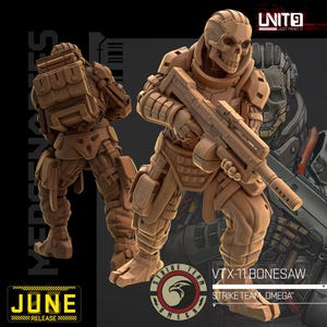 Cyberpunkowy Borg z czaszką na twarzy i karabinem szturmowym | Model RPG | Bone Saw V3 od Unit9