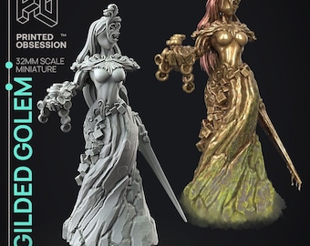 Gólem ornamentado de D&D / Modelo de RPG / Gólem dorado / de Printed Obsession
