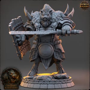 D&D Boarfolk Fighter Commander | RPG Model | Ulgok Duskmaw | by Daybreak Miniatures