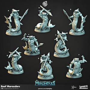 D&D Hammerhead Shark Merfolk Fighters | RPG Model | Reef Marauders | by Cast n Play