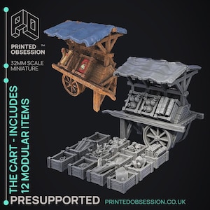 Wózek handlowy D&D ze skrzyniami - modułowy ekspozytor | Model RPG | Wózek sprzedawcy | przez Printed Obsession