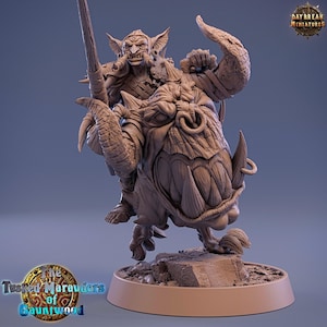 D&D Goblin Raider On Headrunner | RPG Model | Krimli Smite on Head Runner by Daybreak Miniatures