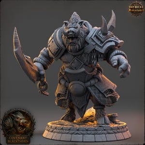D&D Boarfolk Barbarian with Sword | RPG Model | Zurka Mudroot | by Daybreak Miniatures