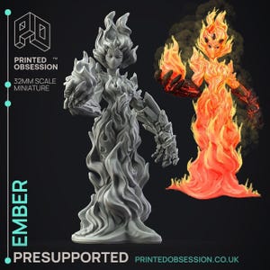 D&D Female Fire Elemental | RPG Model | Ember | by Printed Obsession