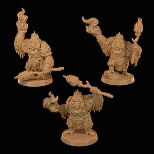 D&D Orangutan Sorcerer Pyromancers | RPG Model | Priests of the Red Flower with Staffs | by Dragon Trappers Lodge