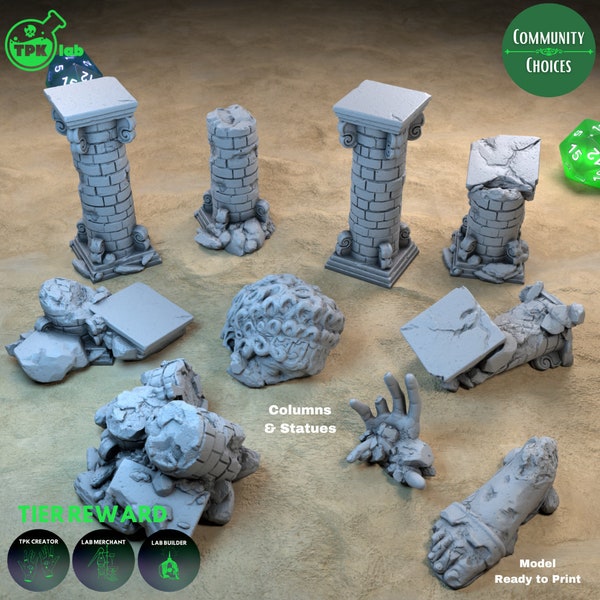 D&D Columns and Statues Scenery Set | RPG Model | Columns and Statues Scenery Set | By TPK LAB