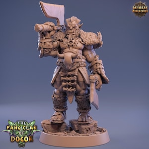 D&D Orc Barbarian Double hache | Modèle RPG | Couperet émoussé de Kuu'ndran | Miniatures de l'aube
