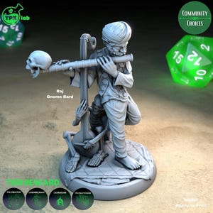 Bardo gnomo D&D con flauto a forma di teschio / Modello RPG / Raj, Bardo gnomo / Di TPK LAB