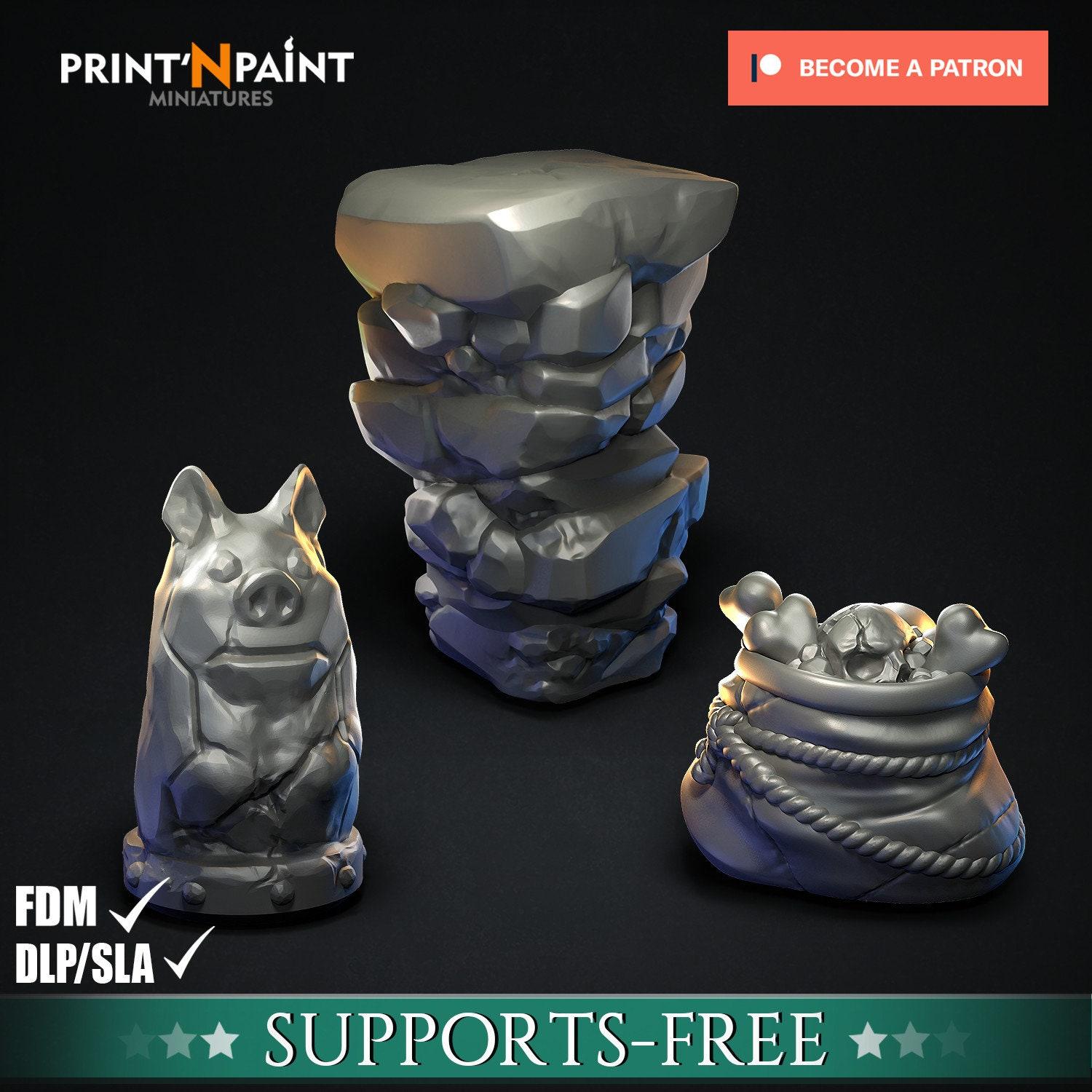 D&D Boar Temple Scatter Scenery | RPG Model | Boar Hoard Props | by Print'N Paint