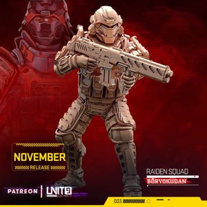 Cyberpunk Japanese Corporate Assault Trooper with Rifle | RPG Model | Raiden Squad 06 - BORYOKUDAN by Unit9