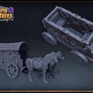 D&D Horse Drawn Cart | RPG Model | Carriage | Roleplaying + Miniatures