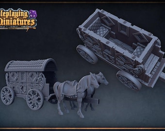 D&D Horse Drawn Cart | RPG Model | Carriage | Roleplaying + Miniatures