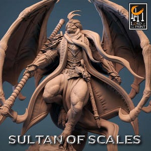 D&D Dragonborn Sultan with Lance | RPG Model | Dragonborn Draconic Defender | by Rescale Miniatures