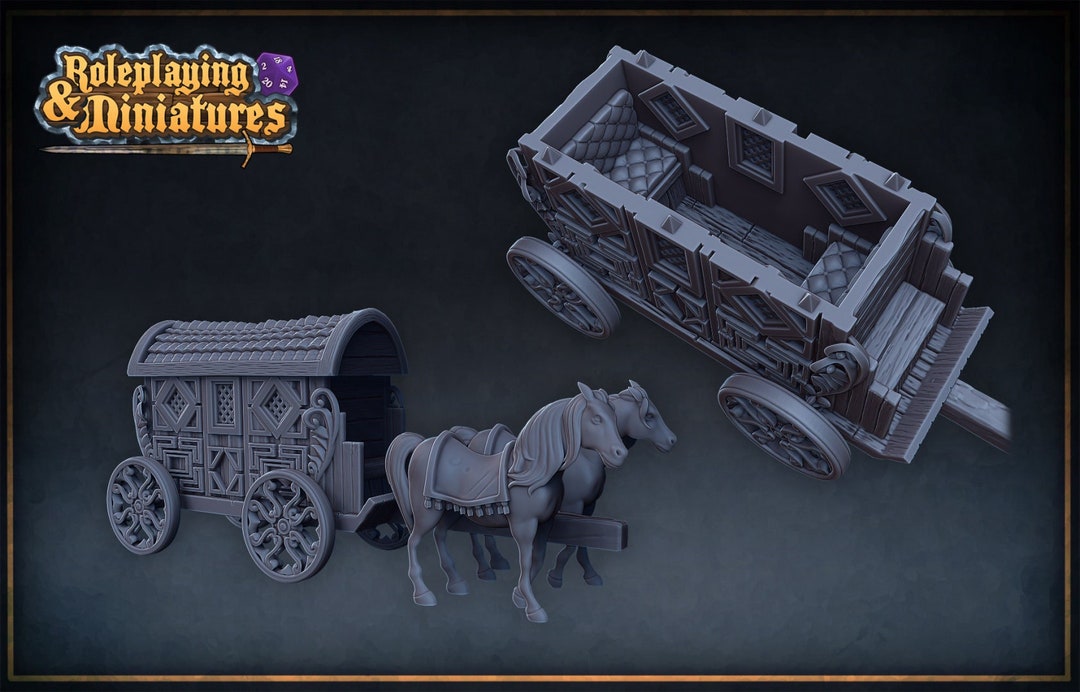 D&D Horse Drawn Cart RPG Model Carriage Roleplaying Miniatures Etsy