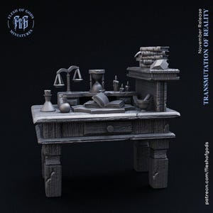 D&D Alchemist Workshop / Wizard Desk / Scenery Miniature | RPG Model | From the Transmutation of Reality Collection - Flesh Of Gods