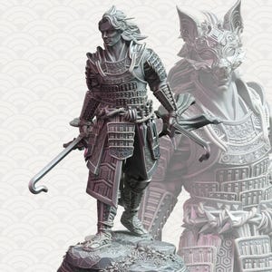 Samurái humano de D&D / Luchador / Bárbaro / Modelo de RPG / Kenshi Kitsune - Zorro Malhablado / por DM Stash