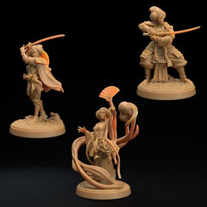 Pack de 3 figuras de D&D Geisha, Samurái y Ronin / Modelo de rol / por Dragon Trappers Lodge