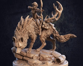 D&D Female Ranger on Direwolf | RPG Model | Grimpaw with Ranger Lila by Dragon Trappers Lodge