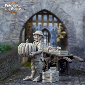 D&D Halfling Vegetable Merchant with Cart NPC | RPG Model | Halfling Costermonger by The Printing Goes Ever On