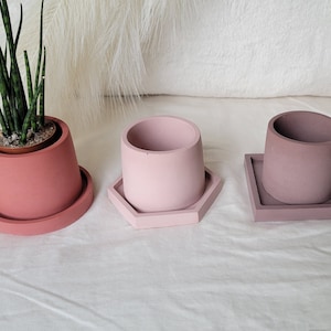 Plant Pot with Drainage Plate Tray | Pink Brown White | Optional Drainage | Satin Sealant | Quality Succulent Planter Pot | Valentines Day