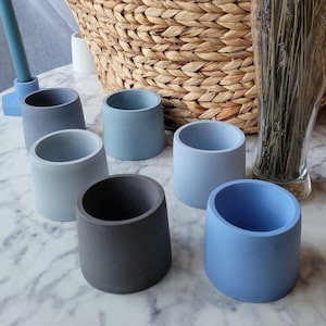 Shades of Blue | Small Plant Pot with Drainage Plate | Blue Planter with Drainage | Concrete Succulent Pot | Plant Pot Gift Set | Flower Pot