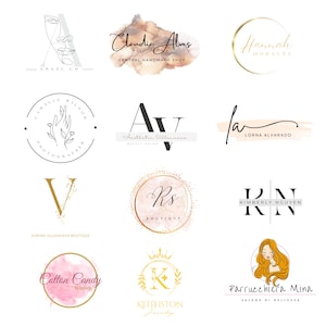 May include: A collection of 10 different logo designs for various businesses. The logos feature a variety of styles, including minimalist, hand-drawn, and watercolor. Some of the logos include text, such as "Angel Co.", "Claudia Alves", "Hannah Morales", "Lorna Alvarado", "Kimberly Nguyen", "Cotton Candy", "Keithston Jewelry", and "Parrucchiera Mina".