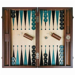 Premium Personalized Backgammon Set in Maple-Green, Handmade wooden backgammon board with customizable leather cover