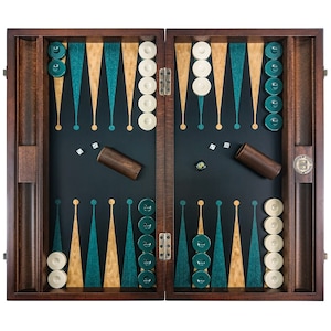 Premium Personalized Black-Green Backgammon Set, Handmade wooden backgammon with high quality leather personalized with name, logo, monogram