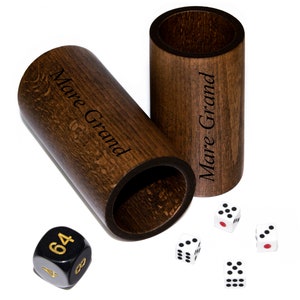 Large-size Dice Set for Backgammon, Handmade wooden dice cup personalized with name, family logo or monogram, Doubling dice and game dices