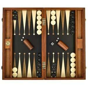 Premium Black Backgammon Set, Handmade wooden backgammon with high quality artificial leather personalized with name, family logo, monogram