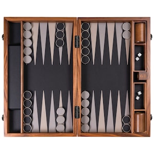 Professional Black Genuine Leather Backgammon, High-End Handcrafted Backgammon with High Quality Real Italian Leather