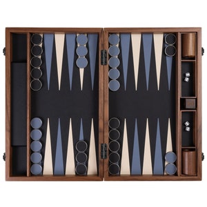 Professional Black & Blue Genuine Leather Backgammon Set, High-End Handcrafted Backgammon with High Quality Real Italian Leather